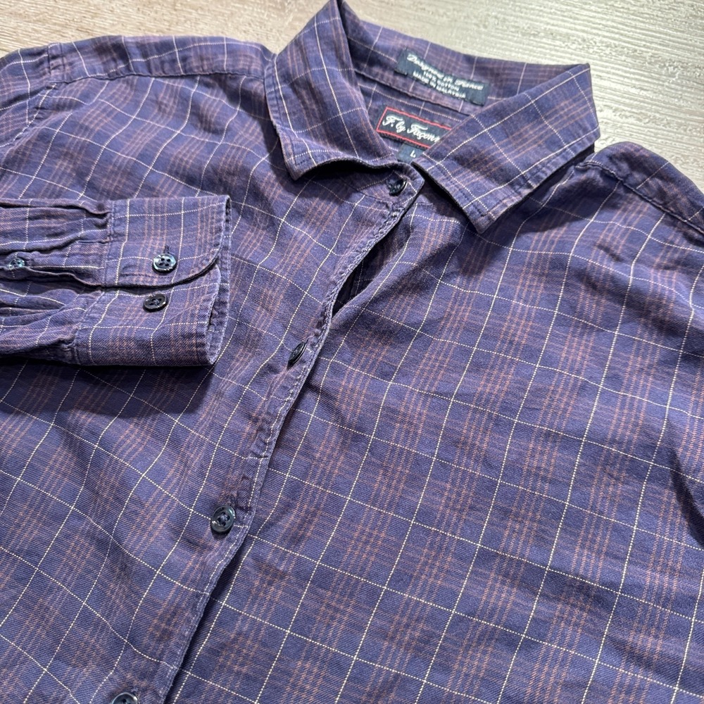 Faconnable Shirt Womens L Purple Plaid Cotton Vintage French Preppy Button Up
